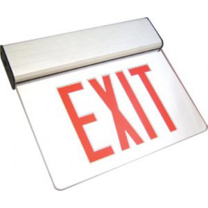 Edge Lit LED Exit Sign, Aluminum Housing, Red Letters