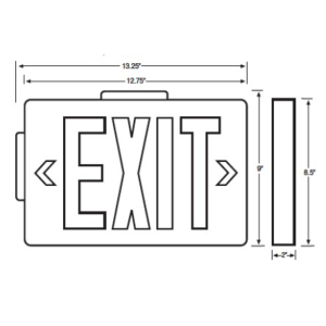 Low Profile, LED Exit Sign, White Housing, Green Letters, Battery Backup, 120-277V