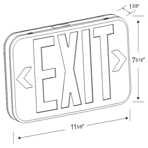 Low Profile, LED Exit Sign, Black Housing, Green Letters, Battery Backup, 120-277V