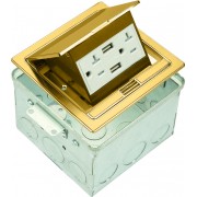 2-Gang Round Soft Pop-up Floor Box Assembly With USB Charger Stainless Brass