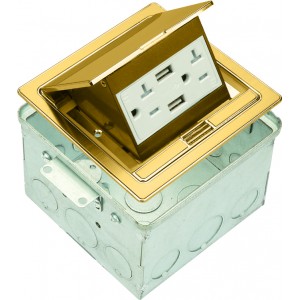 2-Gang Round Soft Pop-up Floor Box Assembly With USB Charger Stainless Brass